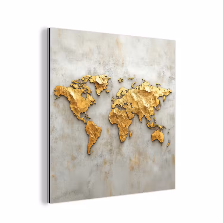 Wereldkaart - Ruwe betonnen muur - Handgemaakt effect aluminium wit klein -3d