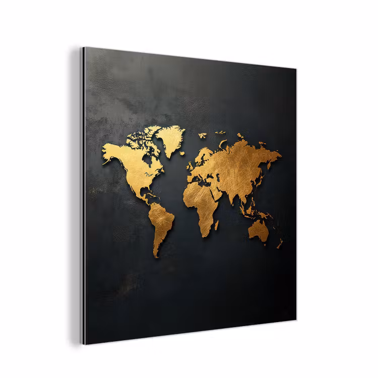 Wereldkaart - Ruwe textuur - Scherpe contouren - Zwart aluminium wit klein -3d
