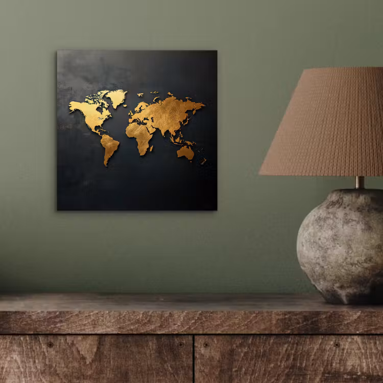 Wereldkaart - Ruwe textuur - Scherpe contouren - Zwart aluminium wit klein -sfeer2
