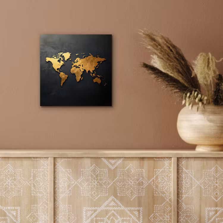 Wereldkaart - Ruwe textuur - Scherpe contouren - Zwart aluminium wit klein -sfeer4