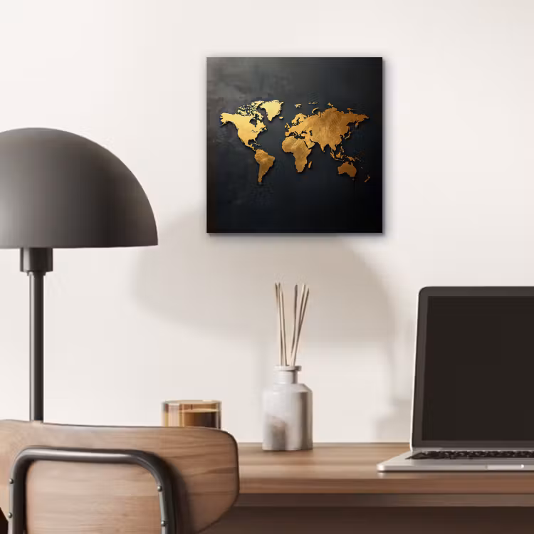 Wereldkaart - Ruwe textuur - Scherpe contouren - Zwart aluminium wit klein -sfeer5