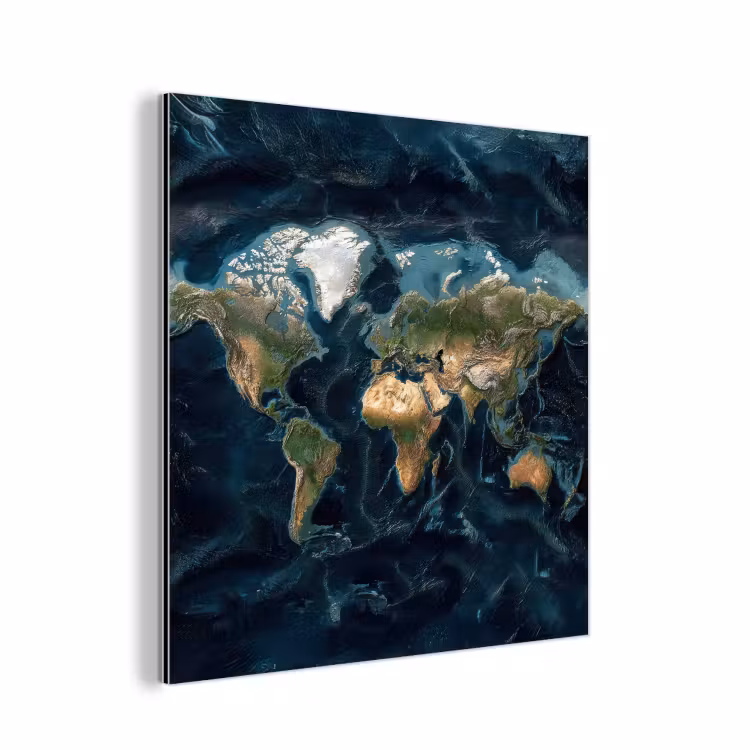 Wereldkaart - Realistisch - Gedetailleerd aluminium wit klein -3d