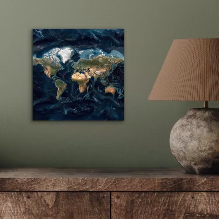 Wereldkaart - Realistisch - Gedetailleerd aluminium wit klein -sfeer2