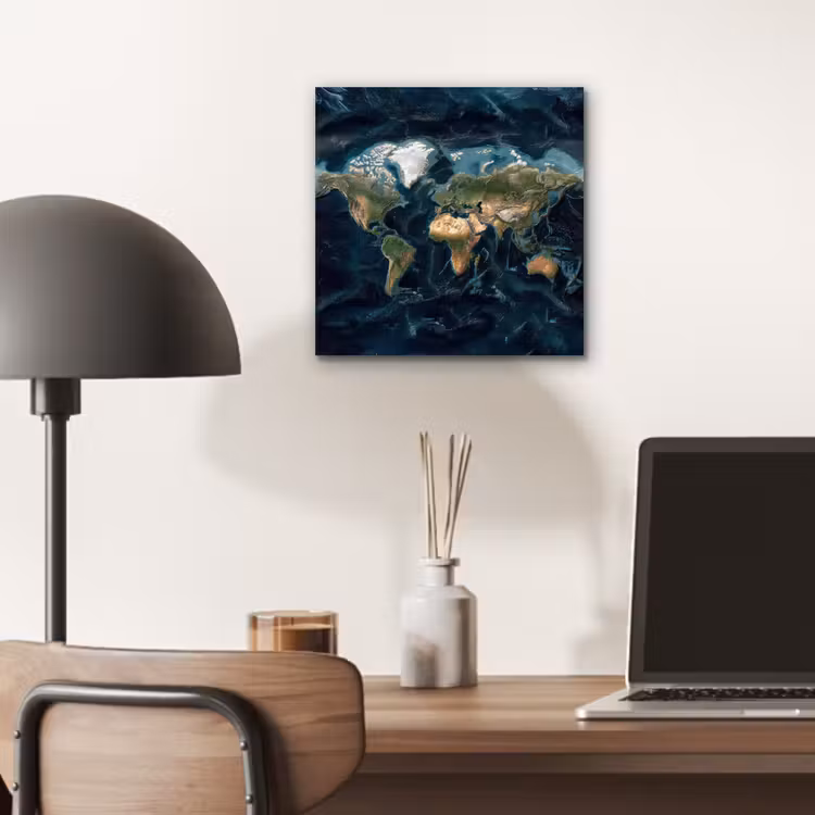 Wereldkaart - Realistisch - Gedetailleerd aluminium wit klein -sfeer5