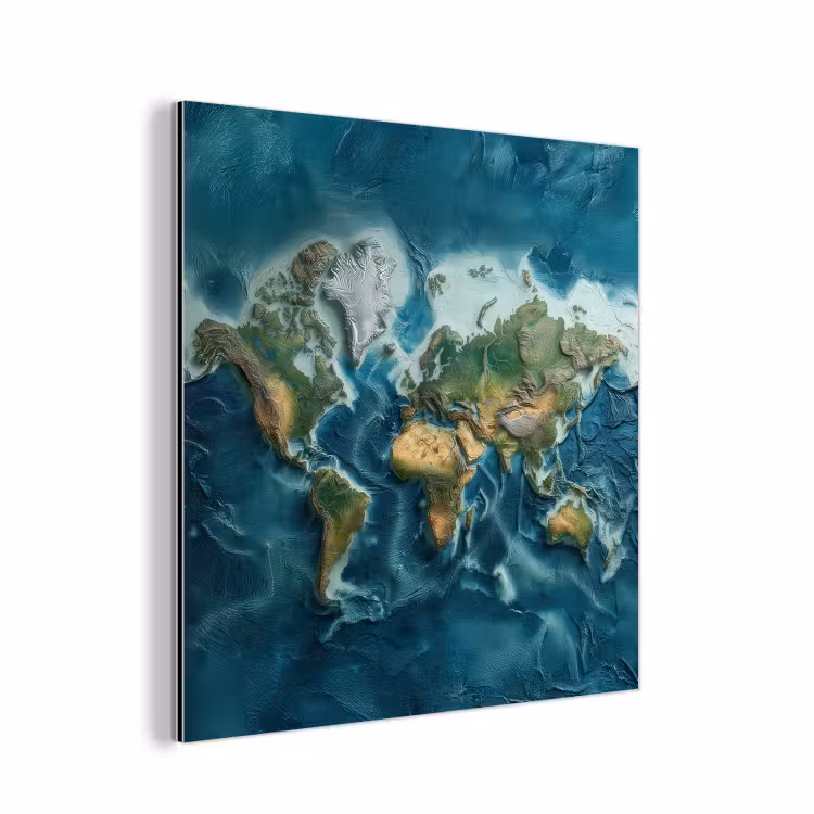 Wereldkaart - Realistisch - Contouren aluminium wit klein -3d