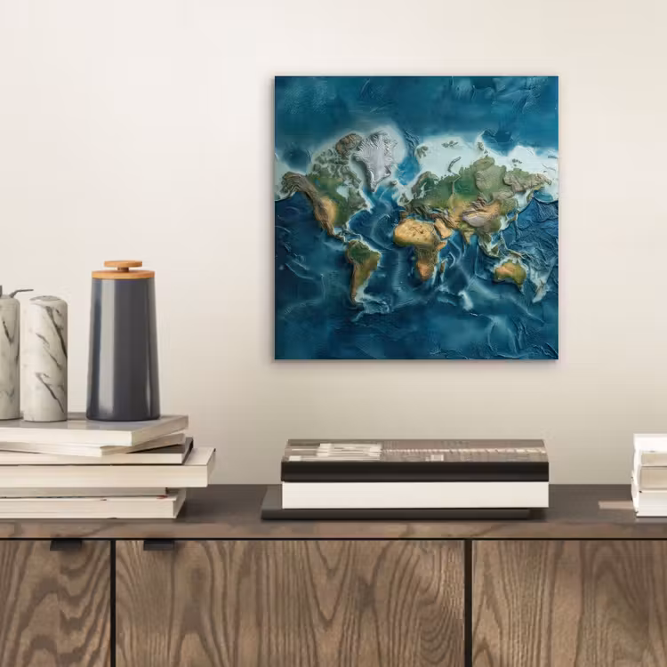 Wereldkaart - Realistisch - Contouren aluminium wit klein -sfeer1