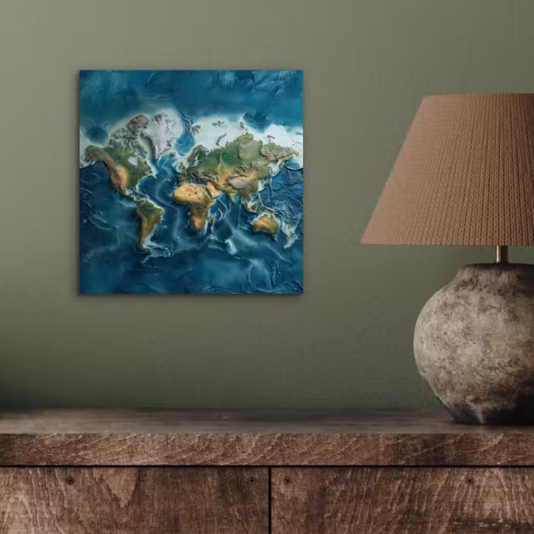 Wereldkaart - Realistisch - Contouren aluminium wit klein -sfeer2