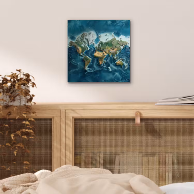Wereldkaart - Realistisch - Contouren aluminium wit klein -sfeer3