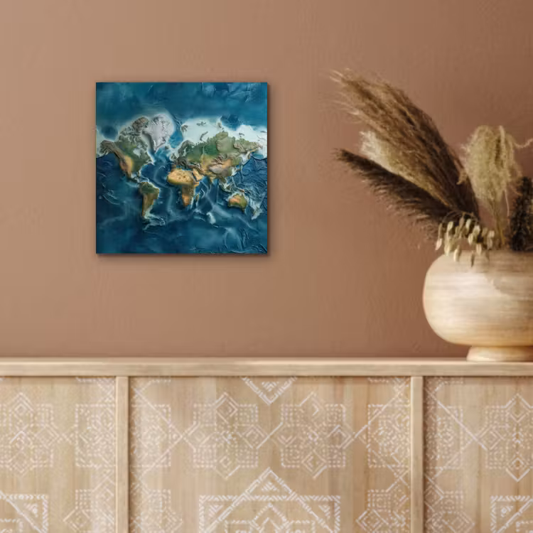 Wereldkaart - Realistisch - Contouren aluminium wit klein -sfeer4