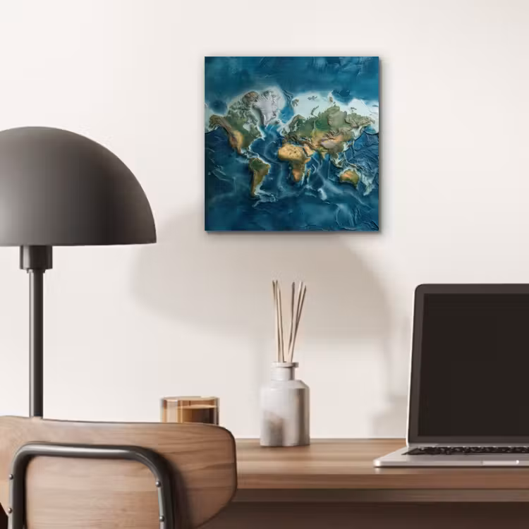 Wereldkaart - Realistisch - Contouren aluminium wit klein -sfeer5