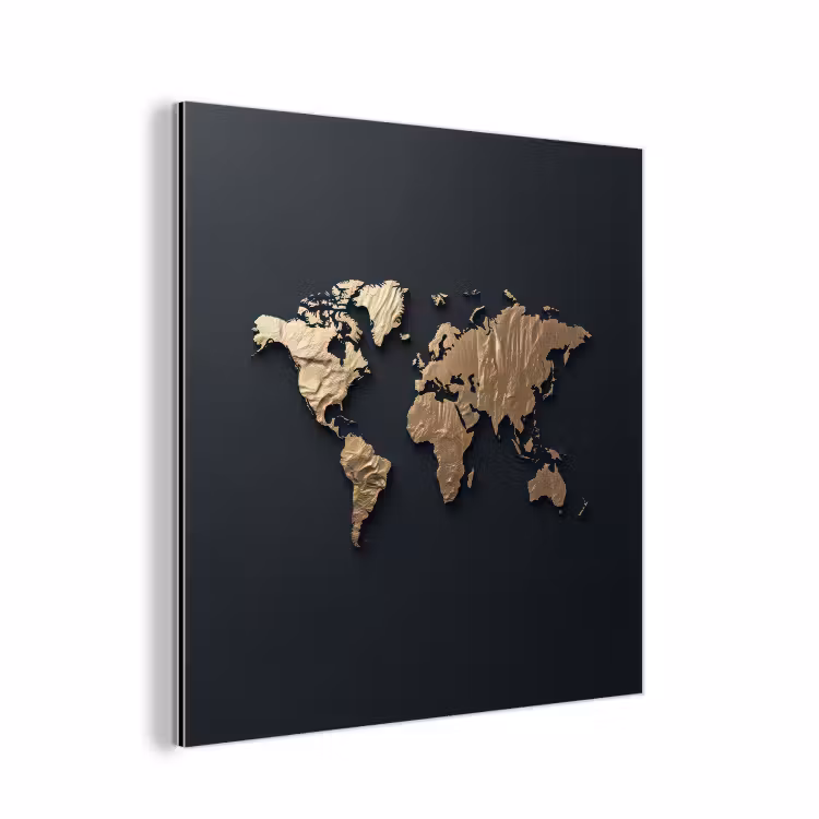 Wereldkaart - Reliëfstructuur - Diepe Texturen - Zwart aluminium wit klein -3d