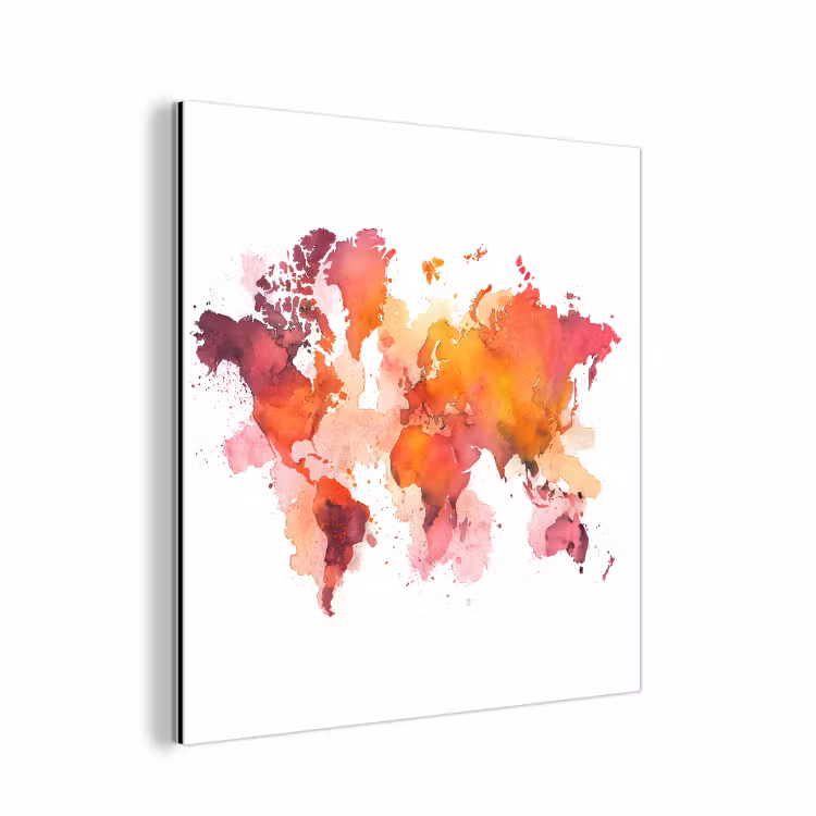 Wereldkaart - Rood - Wolkjes aluminium wit klein -3d