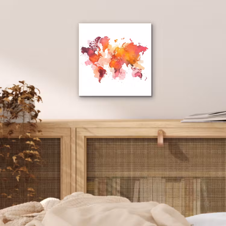 Wereldkaart - Rood - Wolkjes aluminium wit klein -sfeer3