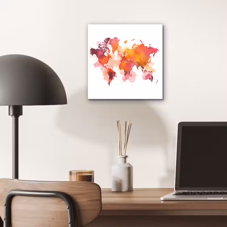 Wereldkaart - Rood - Wolkjes aluminium wit klein -sfeer5