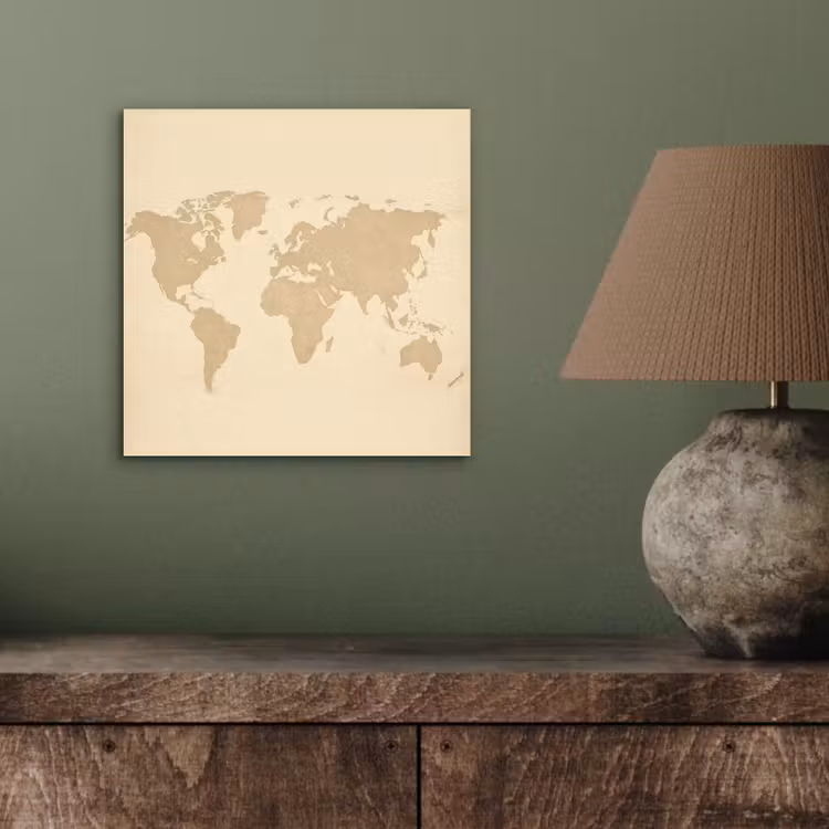 Wereldkaart - Zandkleurig - Minimalistisch aluminium wit klein -sfeer2