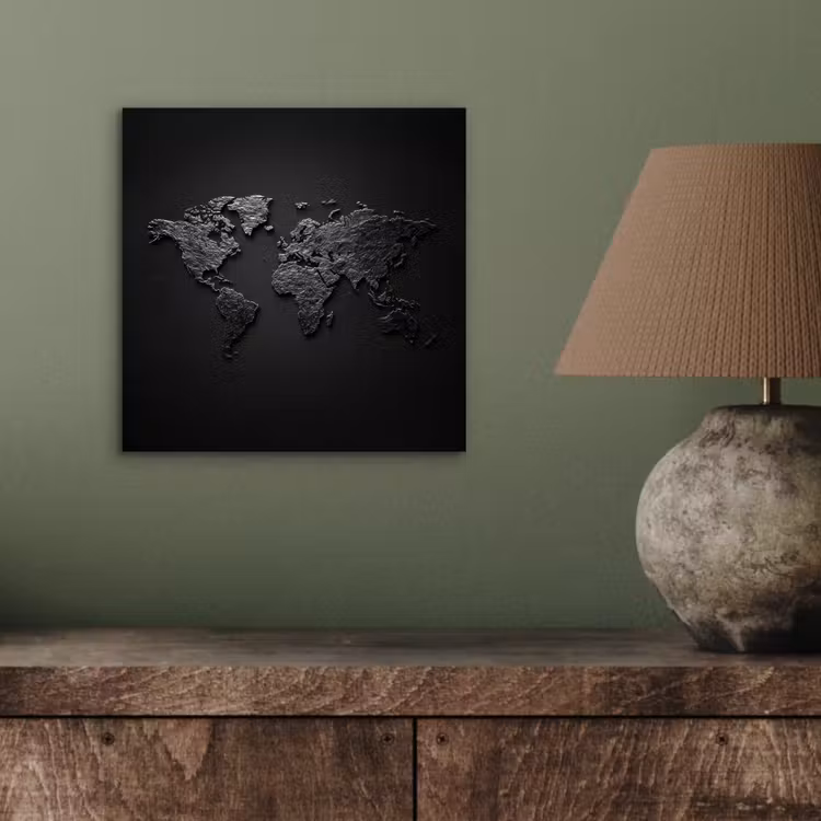 Wereldkaart - Zwart - Donker aluminium wit klein -sfeer2