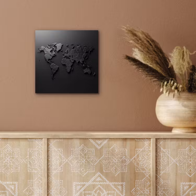 Wereldkaart - Zwart - Grijs aluminium wit klein -sfeer4