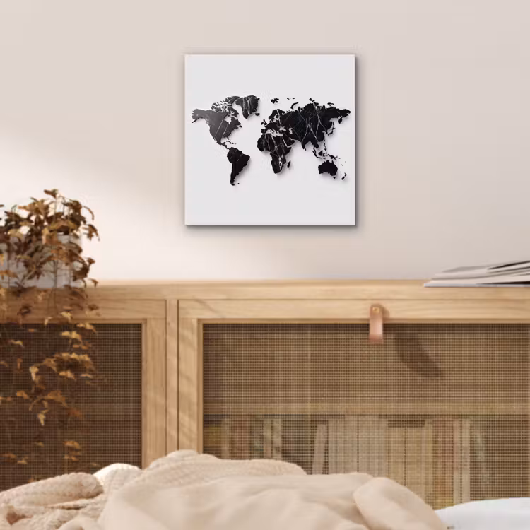 Wereldkaart - Zwart - Marmer - Elegant aluminium wit klein -sfeer3