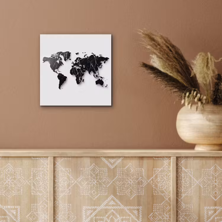 Wereldkaart - Zwart - Marmer - Elegant aluminium wit klein -sfeer4