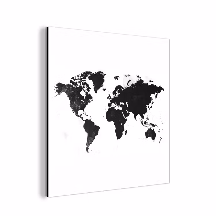 Wereldkaart - Zwart - Wit - Strak aluminium wit klein -3d