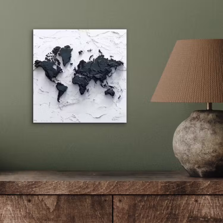 Wereldkaart - Zwarte- Steen aluminium wit klein -sfeer2