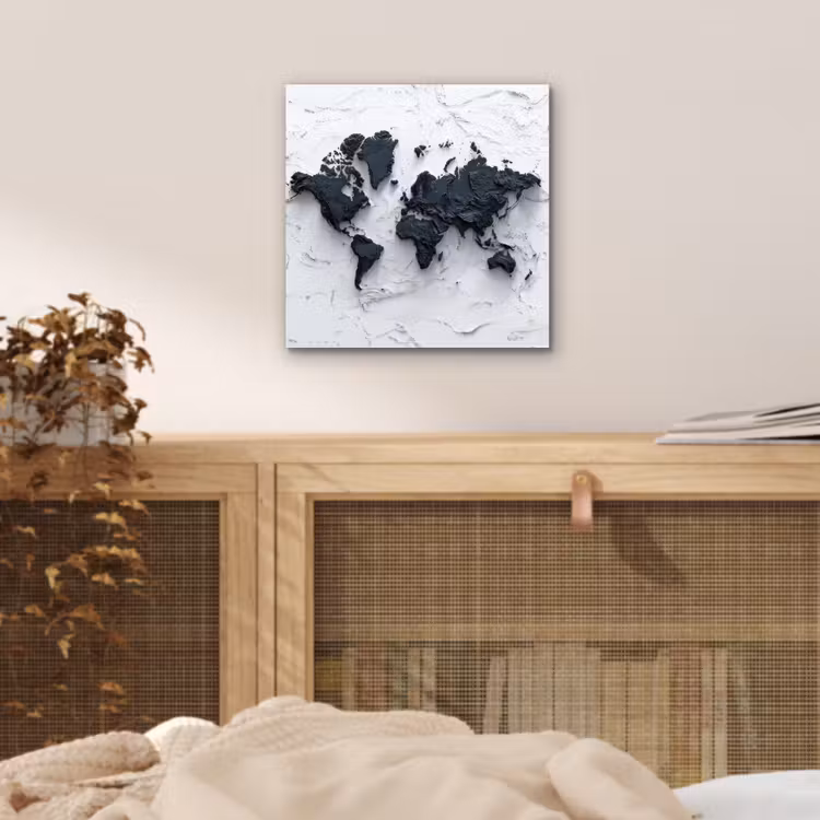 Wereldkaart - Zwarte- Steen aluminium wit klein -sfeer3