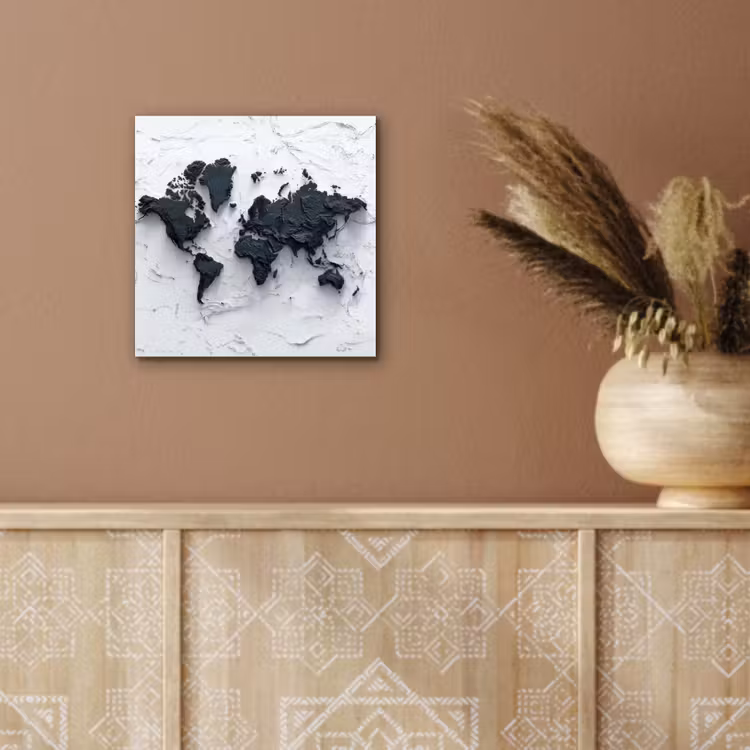 Wereldkaart - Zwarte- Steen aluminium wit klein -sfeer4