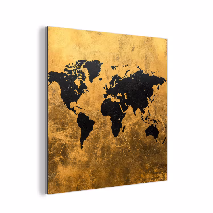 Wereldkaart - Vlekdetails - Goud aluminium wit klein -3d