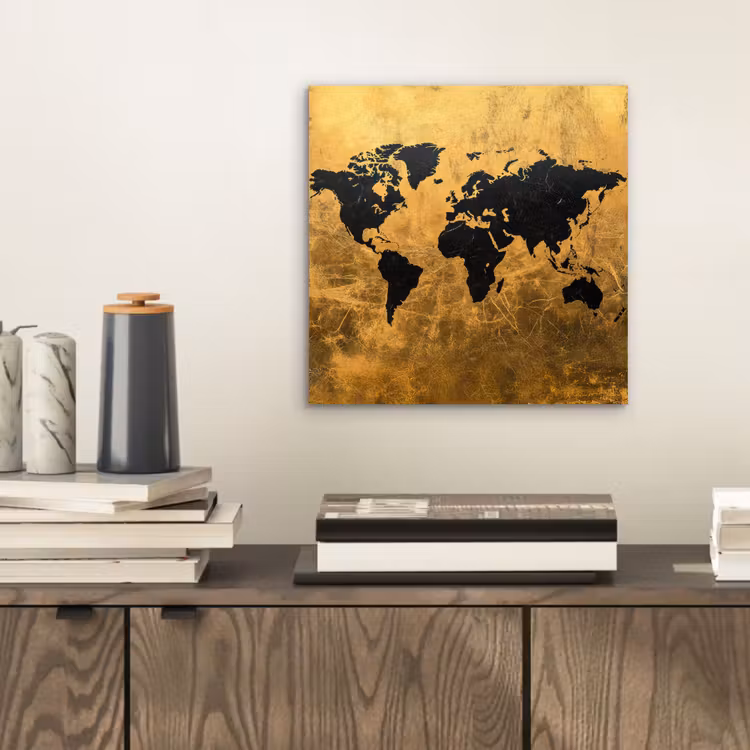 Wereldkaart - Vlekdetails - Goud aluminium wit klein -sfeer1