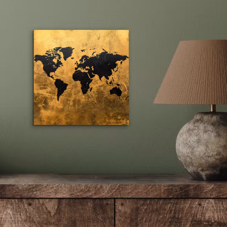 Wereldkaart - Vlekdetails - Goud aluminium wit klein -sfeer2