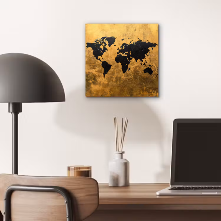 Wereldkaart - Vlekdetails - Goud aluminium wit klein -sfeer5