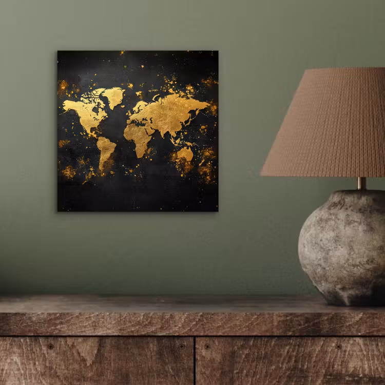 Wereldkaart - Spetters - Zwart - Artistiek aluminium wit klein -sfeer2
