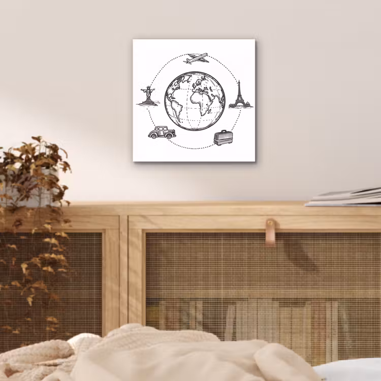 Wereldkaart - Beelden - Reis aluminium wit klein -sfeer3