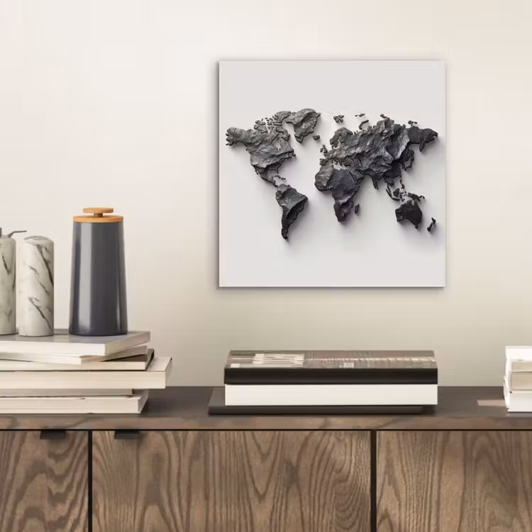 Wereldkaart - Steen - 3D aluminium wit klein -sfeer1