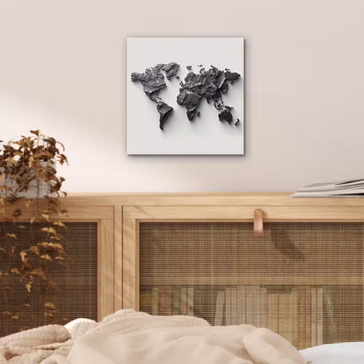 Wereldkaart - Steen - 3D aluminium wit klein -sfeer3