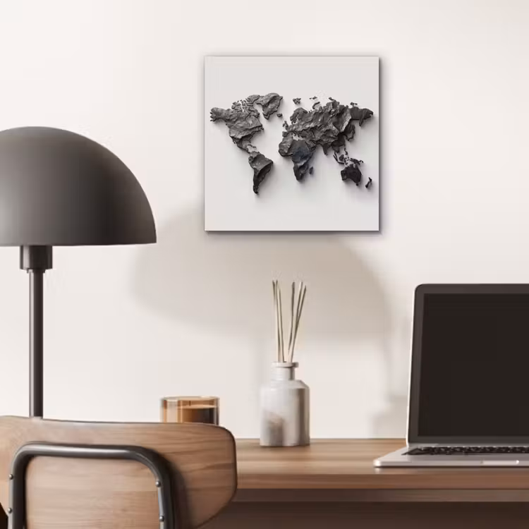 Wereldkaart - Steen - 3D aluminium wit klein -sfeer5