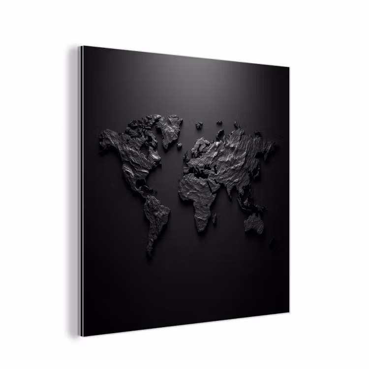 Wereldkaart - Steen - Zwart aluminium wit klein -3d