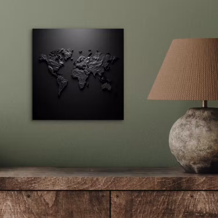 Wereldkaart - Steen - Zwart aluminium wit klein -sfeer2