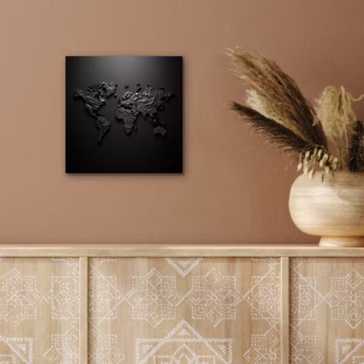 Wereldkaart - Steen - Zwart aluminium wit klein -sfeer4