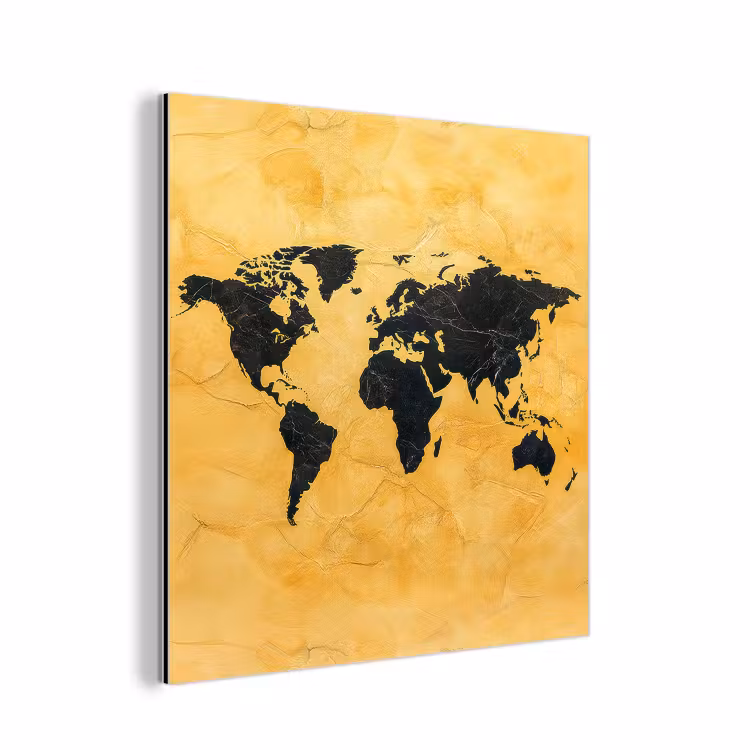 Wereldkaart - Stenen textuur - Goud aluminium wit klein -3d