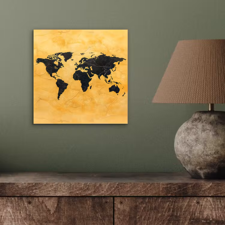 Wereldkaart - Stenen textuur - Goud aluminium wit klein -sfeer2
