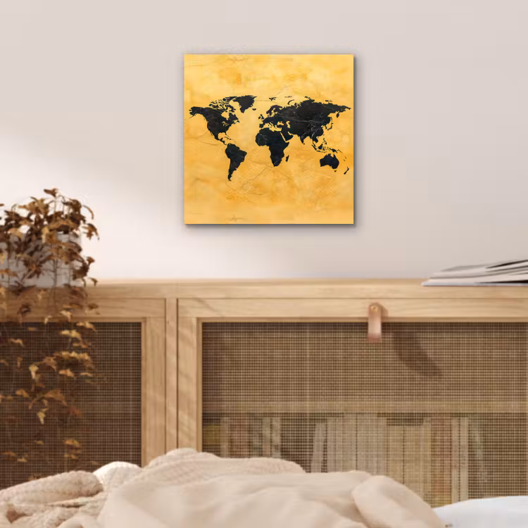 Wereldkaart - Stenen textuur - Goud aluminium wit klein -sfeer3