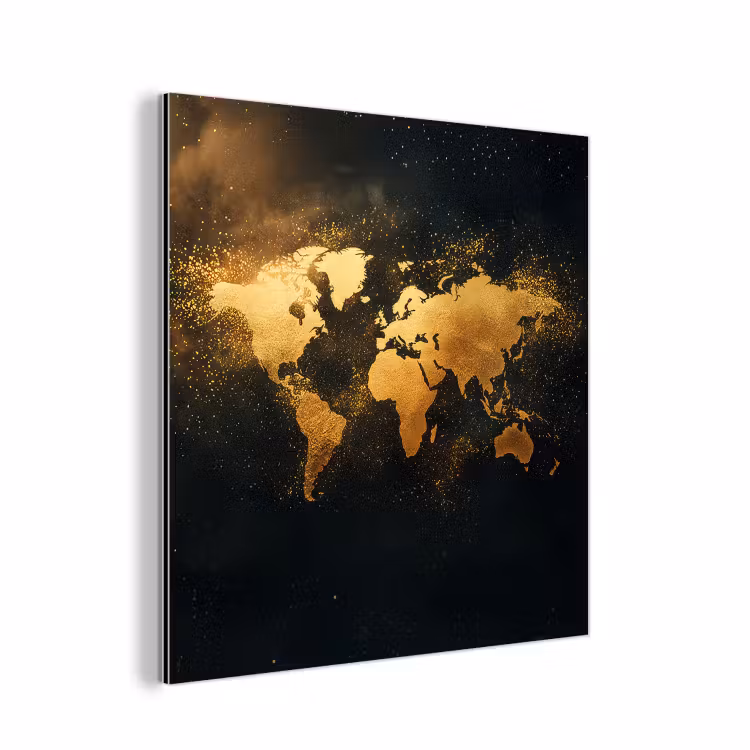Wereldkaart - Sterrenbeelden - Gouden stippen aluminium wit klein -3d