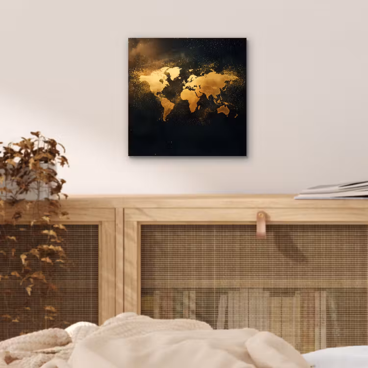 Wereldkaart - Sterrenbeelden - Gouden stippen aluminium wit klein -sfeer3
