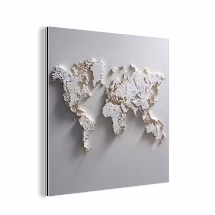 Wereldkaart - Subtiel reliëf - Wit aluminium wit klein -3d