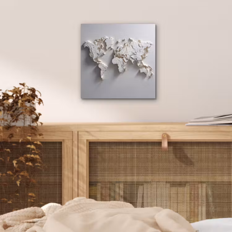 Wereldkaart - Subtiel reliëf - Wit aluminium wit klein -sfeer3