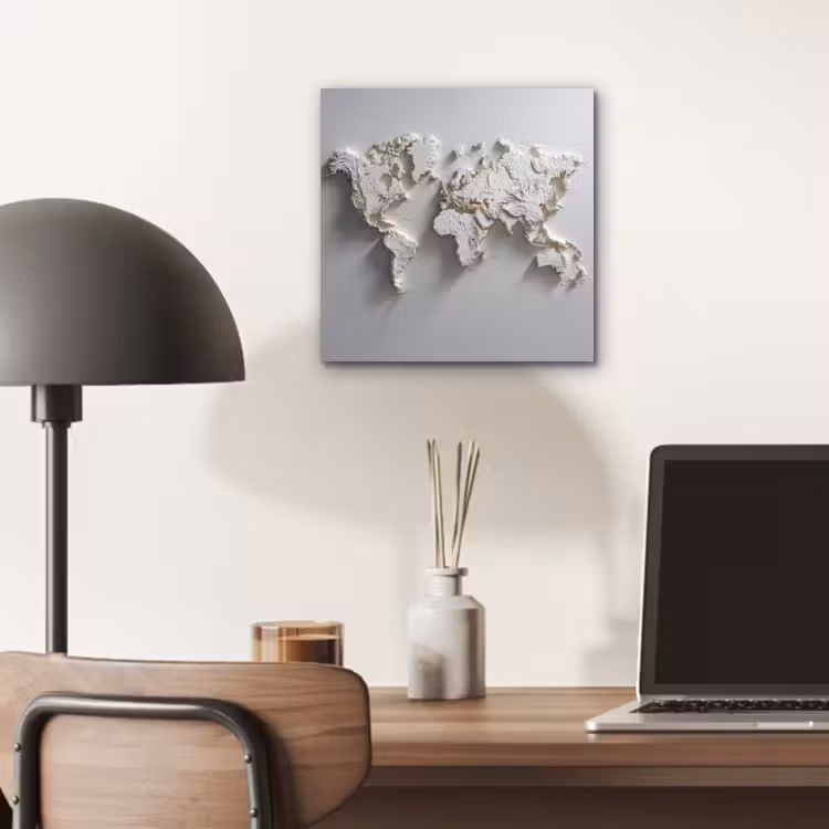 Wereldkaart - Subtiel reliëf - Wit aluminium wit klein -sfeer5