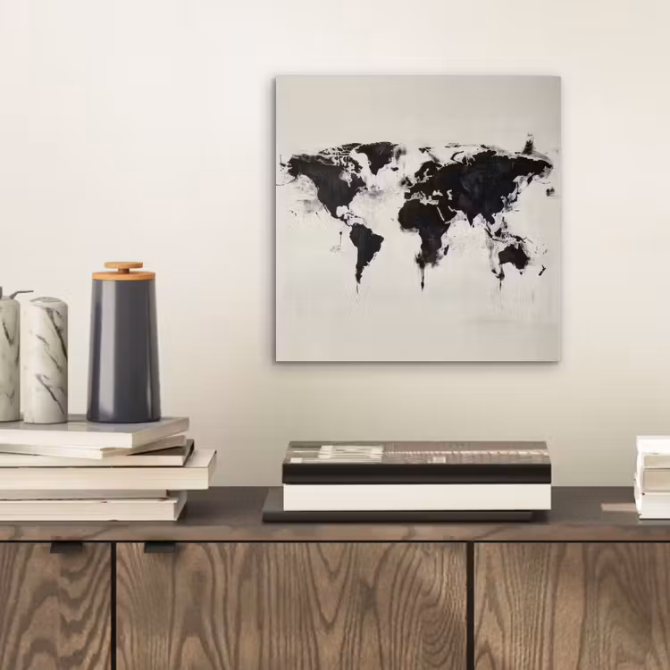 Wereldkaart - Textuur - Verf aluminium wit klein -sfeer1