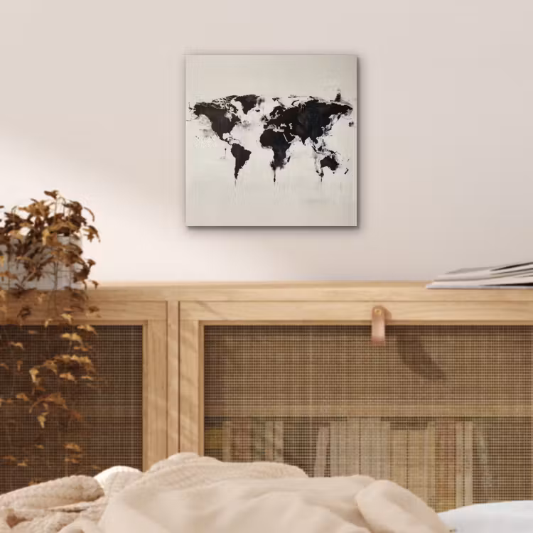 Wereldkaart - Textuur - Verf aluminium wit klein -sfeer3