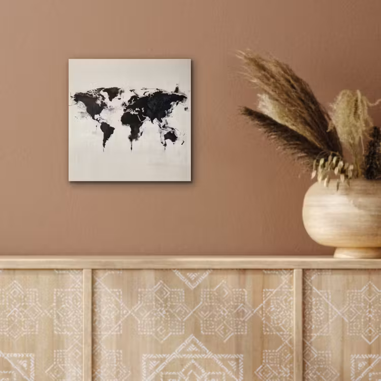 Wereldkaart - Textuur - Verf aluminium wit klein -sfeer4